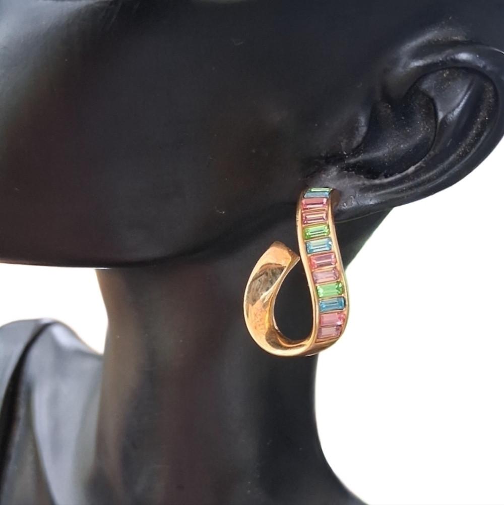 Swarovski  Pastel Rainbow Crystal Egyptian Revival Style Earrings